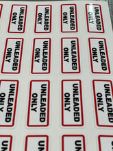 Unleaded Only Fuel Stickers Sheet of 24, Waterproof UV Resistant Vinyl Labels for Vehicles, Fleets, Campervans and Fuel Stations, 65x25mm Red Black Print