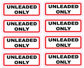 Unleaded Fuel Stickers Sheet of 8, Large 130x50mm Red Black Labels on White Vinyl, UV Weather Resistant Fade Proof Decals for Cars Fleets Fuel Stations
