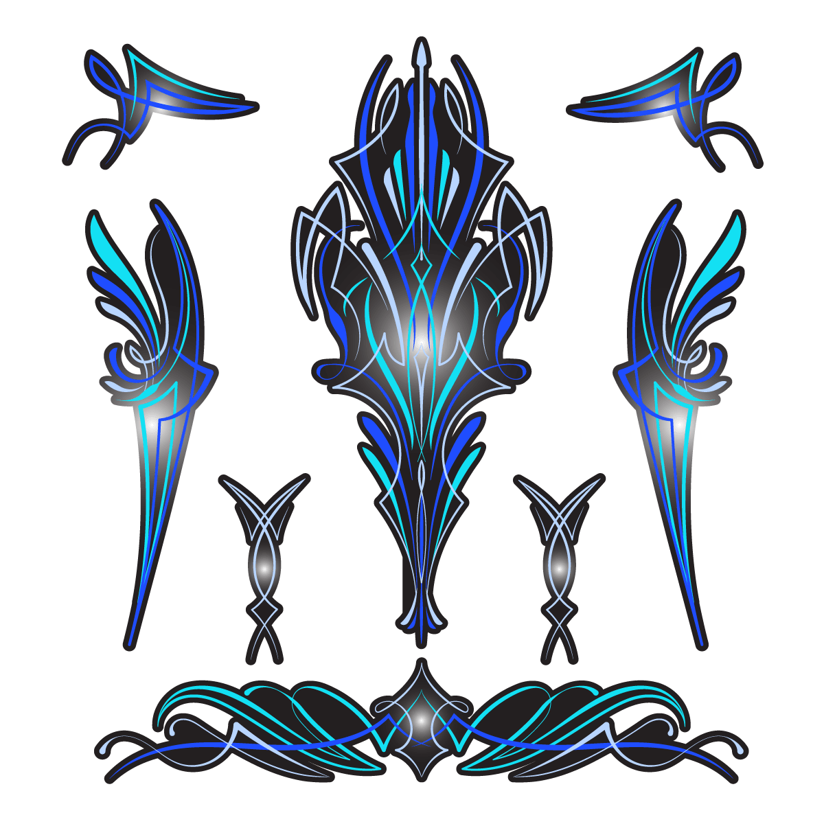 large set of blue black pinstripe scroll stickers Truck & Horse Float vinyl - Mega Sticker Store