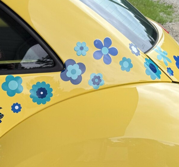 Blue Hippy Flower Decal sticker for car vehicle camper van retro fridge glass door