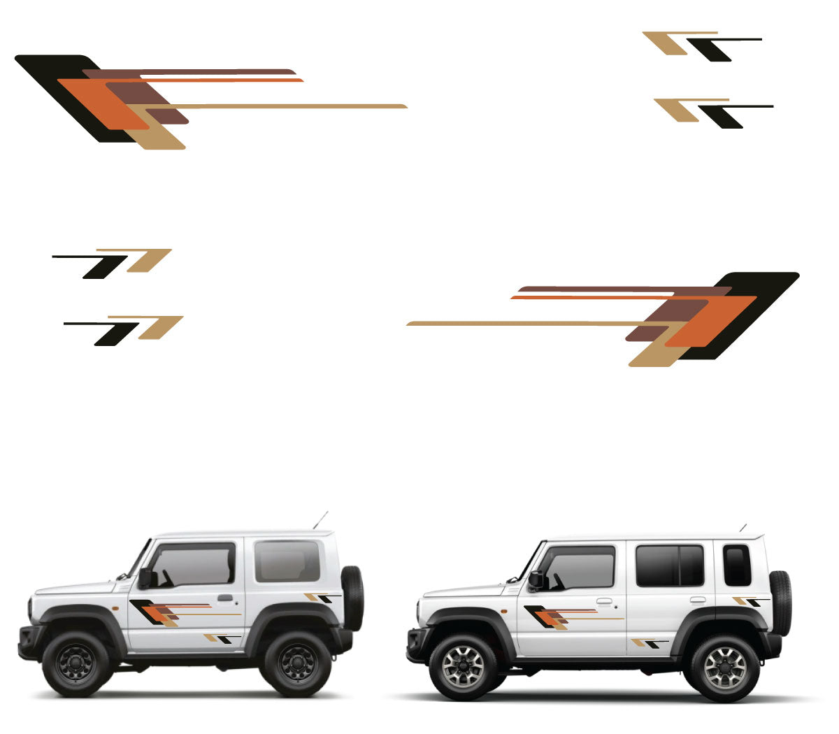 White SUV with orange and black decals on a white background