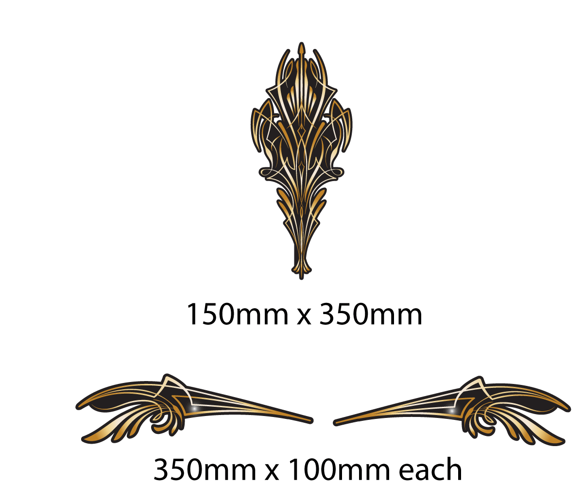 Motorbike set of gold tone black pinstripe scroll stickers Truck & Horse Float vinyl - Mega Sticker Store