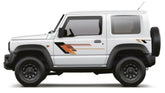 White SUV with black wheels and orange and black stripes on a white background