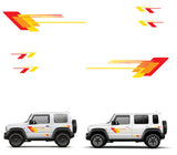 White SUV with red and yellow graphic decals on a white background