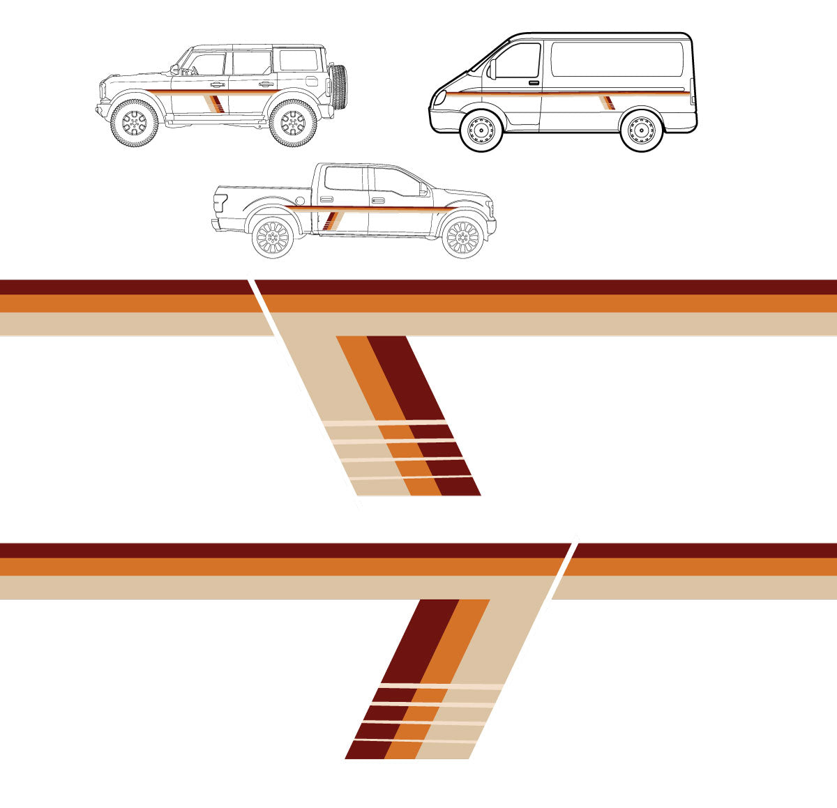 Side-Door-Car-Sticker-Graphic-Racing-Stripe-Vinyl-Decals-Retro-style-colours brown