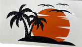 Black palm trees and orange sun on a white background decal