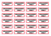 Unleaded Only Fuel Stickers Sheet of 24, Waterproof UV Resistant Vinyl Labels for Vehicles, Fleets, Campervans and Fuel Stations, 65x25mm Red Black Print