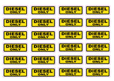 Diesel Only Petrol Fuel Stickers Sheet of 24, Waterproof UV Resistant Vinyl Labels for Vehicles, Fleets, Campervans and Fuel Stations, 65x25mm