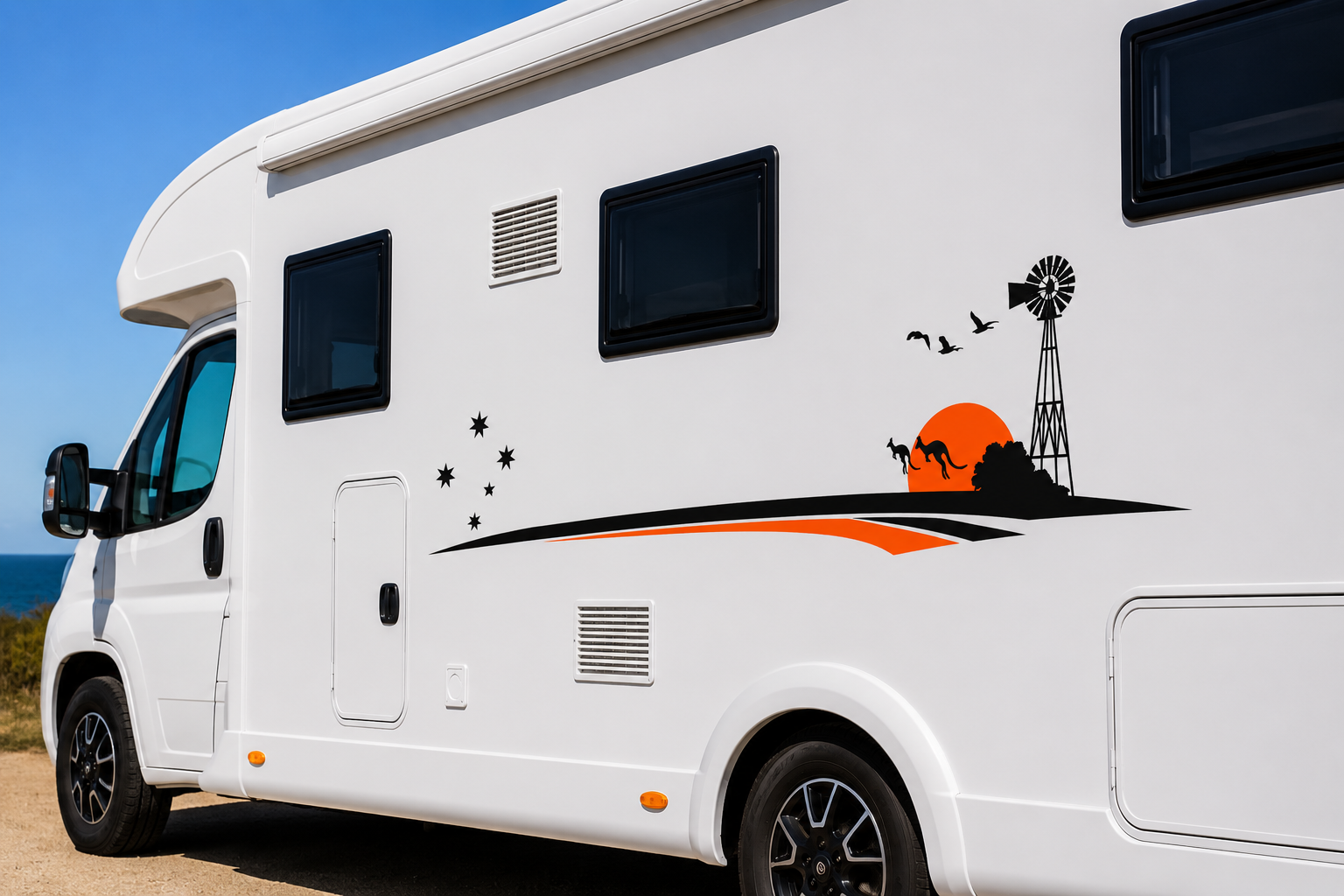 2m Kangaroo & Windmill Vehicle Stripes Decal Set – Boat, RV, Campervan, Caravan, Motorhome