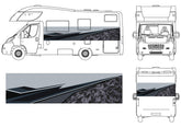Mega Sticker Store geometric abstract vinyl decal in grey and charcoal applied to a recreational vehicle side view