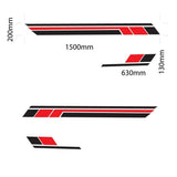 Mega Sticker Store red and black vinyl side stripe decals for horse floats and trailers with dimensions shown.