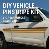 Mega Sticker Store brown and tan retro pinstripe vinyl decal applied to the side of a white pickup truck