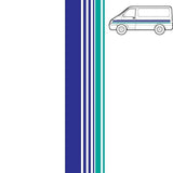 Mega Sticker Store retro van side stripe decal in teal, blue, and white vinyl with a gloss finish