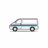 Mega Sticker Store retro teal and blue pinstripe vinyl decal applied to the side of a white van