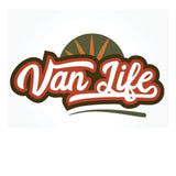Mega Sticker Store Van Life adventure vinyl decal with retro typography and earthy sunset graphic design