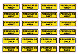 Premium 98 Only Fuel Stickers Sheet of 24, 65mm x 25mm Black Text on Yellow Vinyl, UV Weather Resistant Fade Proof Labels for Cars Fleets Fuel Stations