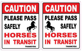 2 x Safety sticker Caution Horses in Transit Horse float warning sign trailer