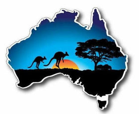 Australia-Map-sticker-with-kangaroo-sunset-bumper-sticker-for-car,-window,-lapto