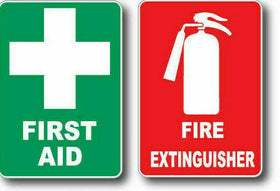 10 pack  FIRE EXTINGUISHER & FIRST AID  Sticker Sign Decal Set  OHS WHS 100x70mm