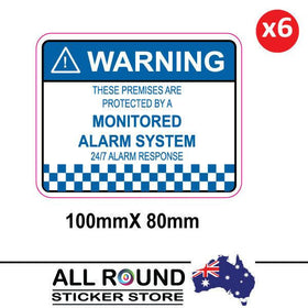 6 x Alarm System Monitored Warning Security Stickers 100mm x 80mm