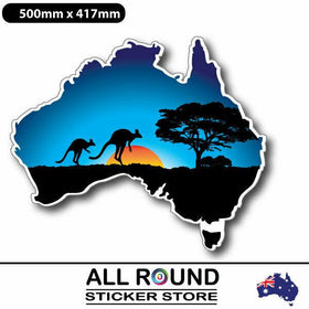Large Australia-Map-sticker-with-kangaroo-sunset- for Motorhome, boat, truck, ca