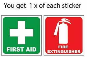 FIRST AID FIRE EXTINGUISHER DECAL STICKER SET 200mm x 200mm each
