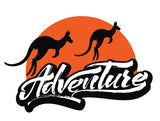 Adventure vehicle sticker decal with kangaroos in orange and black suitable for RV motorhome
