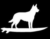 Australian Kelpie Surfing Decal: Waterproof Vinyl Car Bumper Sticker for Pet Lovers & Beach Enthusiasts