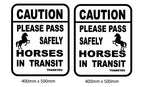 Caution horses in transit warning sticker sign for horse float truck trailer - Mega Sticker Store