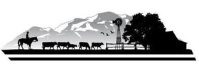 Cowboy on horse with cattle Landscape sticker decal RV Motorhome, 4X4, Caravan, large with mountains copy