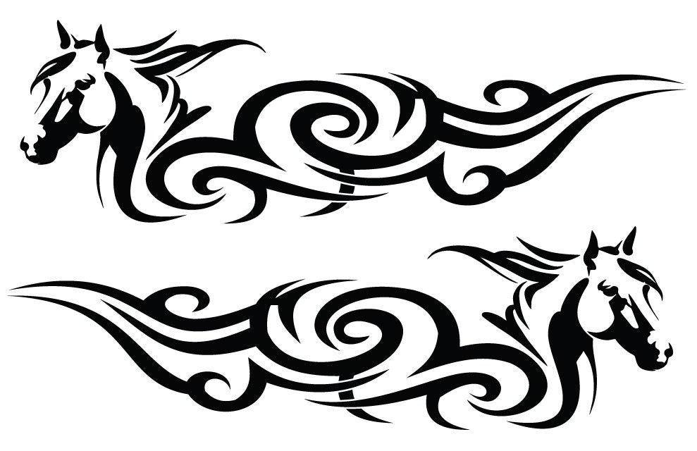 Two black vehicle decals with a geometric pattern, designed for horse float or trailer applications.