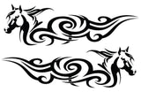 Two black vehicle decals with a geometric pattern, designed for horse float or trailer applications.