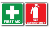 First Aid & Fire Extinguisher Safety Stickers, 100mm Waterproof Vinyl OH&S Decals for Vehicle or Workplace
