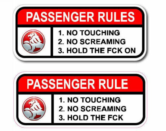 Funny Passenger rules car sticker warning