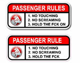 Funny Passenger rules car sticker warning