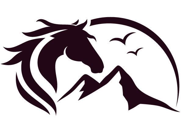 Horse head with mountain and birds stickers for Horse float trailer , - Mega Sticker Store