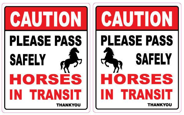 Horse float safety sticker decal caution horses in transit pass safely