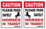 Horse float safety sticker decal caution horses in transit pass safely
