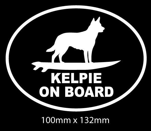 Kelpie dog on board sticker decal in white