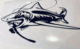 Large Shark with Fishing Rod Funny Fishing Sticker Decal - Boat, Ute, Motorhome - 1000mm x 535mm