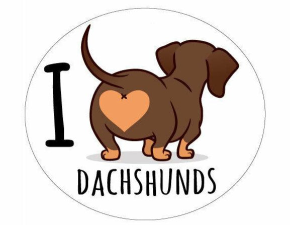 Love Dachshund Vinyl Sticker - Car, Bumper, Skate, Bike, Laptop - 2 Pack - 100mm x 90mm