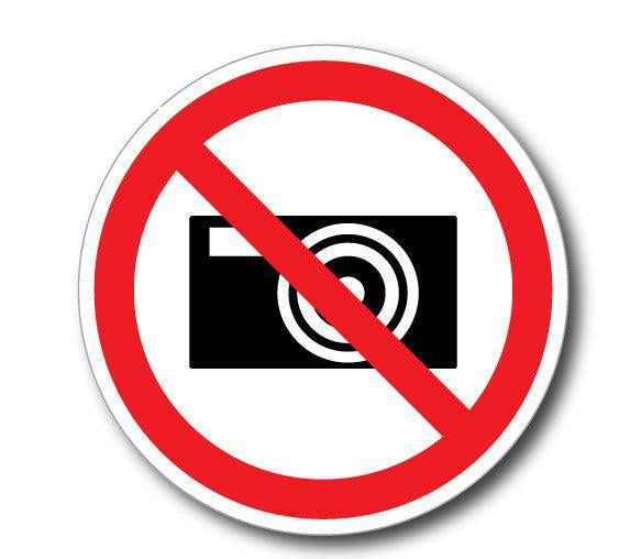 NO PHOTOGRAPHY camera sticker decal safety sticker, photography prohibited.