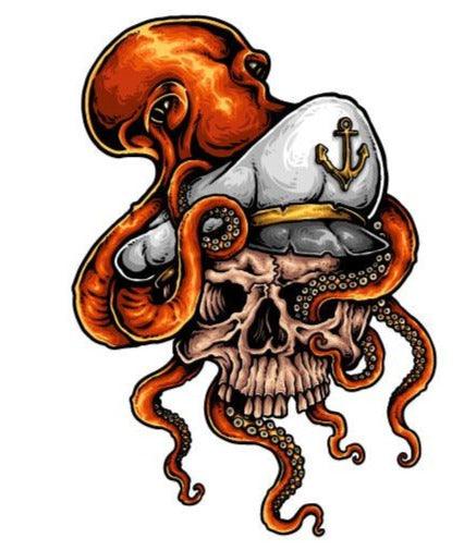 Octopus holding captain skull sticker decal for car, boat , motorhome , man cave sticker , bumper sticker, Fridge , toolbox , window