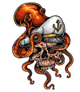 Octopus holding captain skull sticker decal for car, boat , motorhome , man cave sticker , bumper sticker, Fridge , toolbox , window