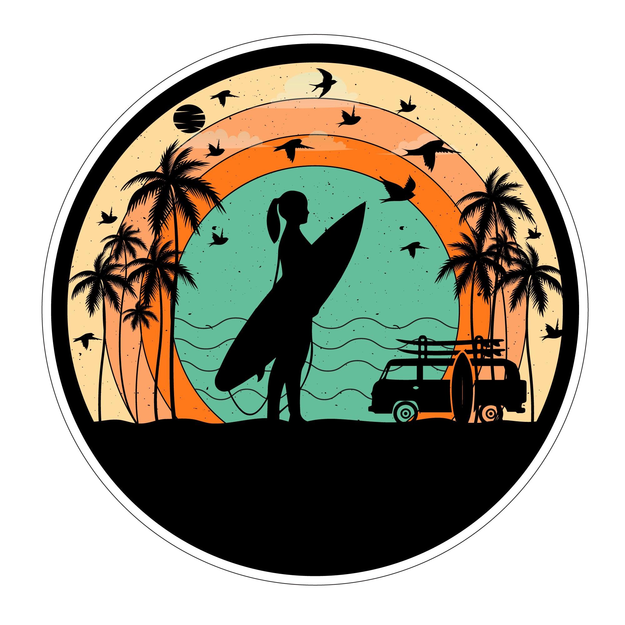 Car Sticker of Retro Surf- girl sticker-decal-vehicle-,-car-motorhome-van-vanlife-truck-window - Mega Sticker Store