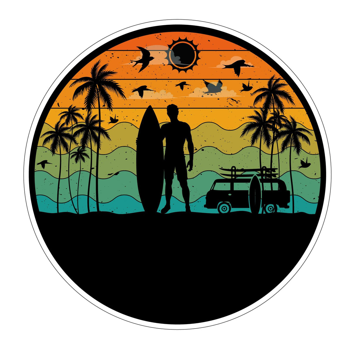 Camping car stickers Sunset surfing