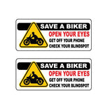 2 x Save a biker safety warning sticker for car bike truck motorcycle - Mega Sticker Store