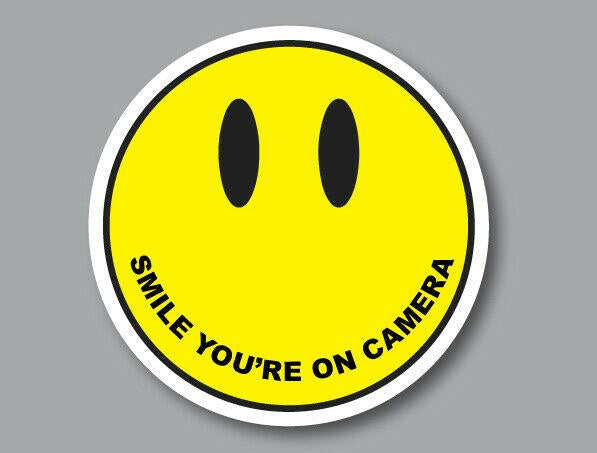 Smile You’re on Camera Vinyl Sticker, Round CCTV Awareness Decal for Glass Doors 6 Pack