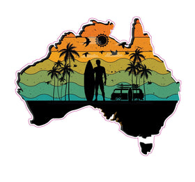 Australia-Map-sticker-with-Surfer beach bumper-sticker-for-car,-window,-lapto