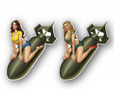 2 X Old School Pinup Girl on Bomb sticker decals Dimensions: 140mm x 160mm each decal